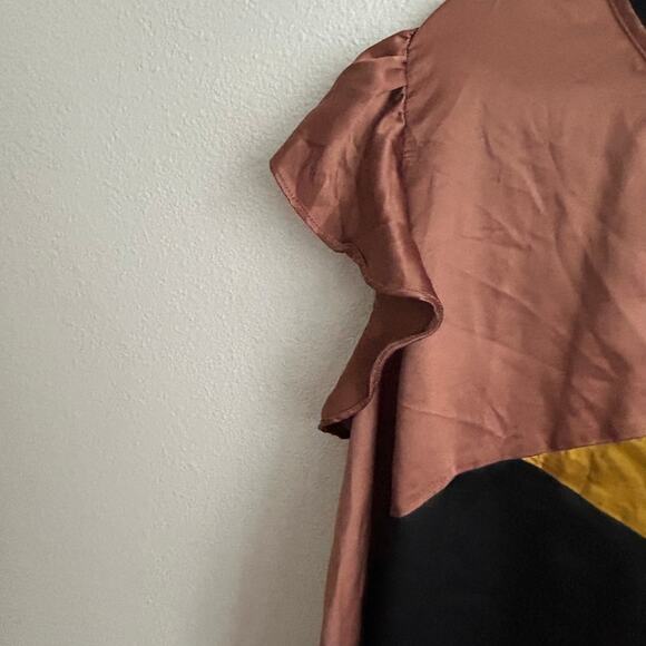 Color Block Top Ruffle Sleeve Blouse Casual Party Going‎ Out Top Size M - Picture 8 of 8